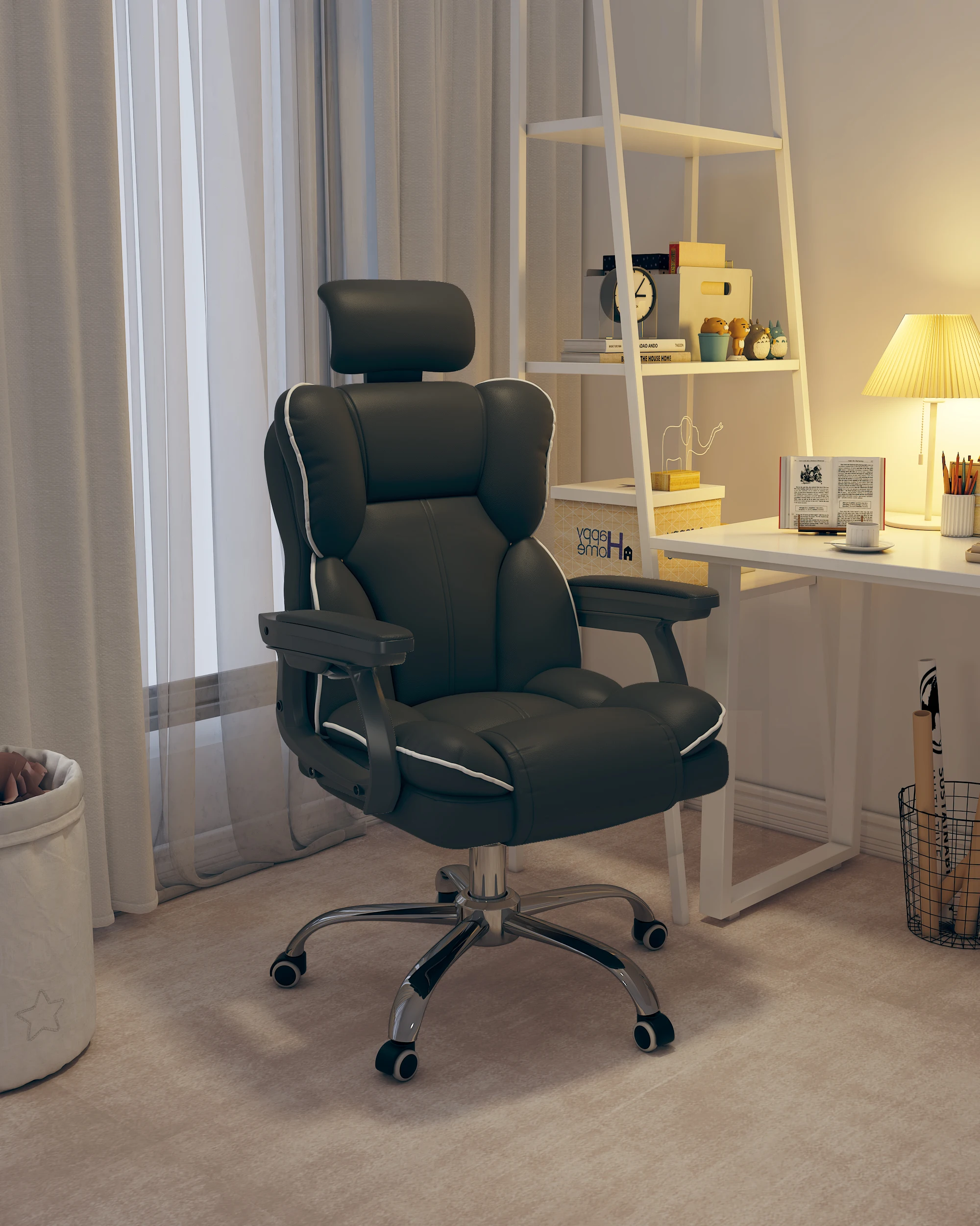 Executive Gamer Chair with Foot Rest High Back Office Chair Computer Gaming Chairs Big and Tall PU Leather Office Brown