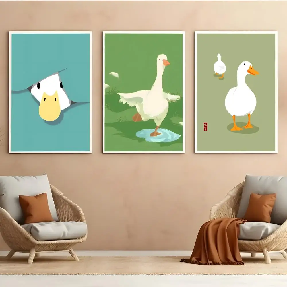 1pc frameless Cute Duck Poster Self Adhesive HD PVC Wall Art - Stain Proof For Home Office