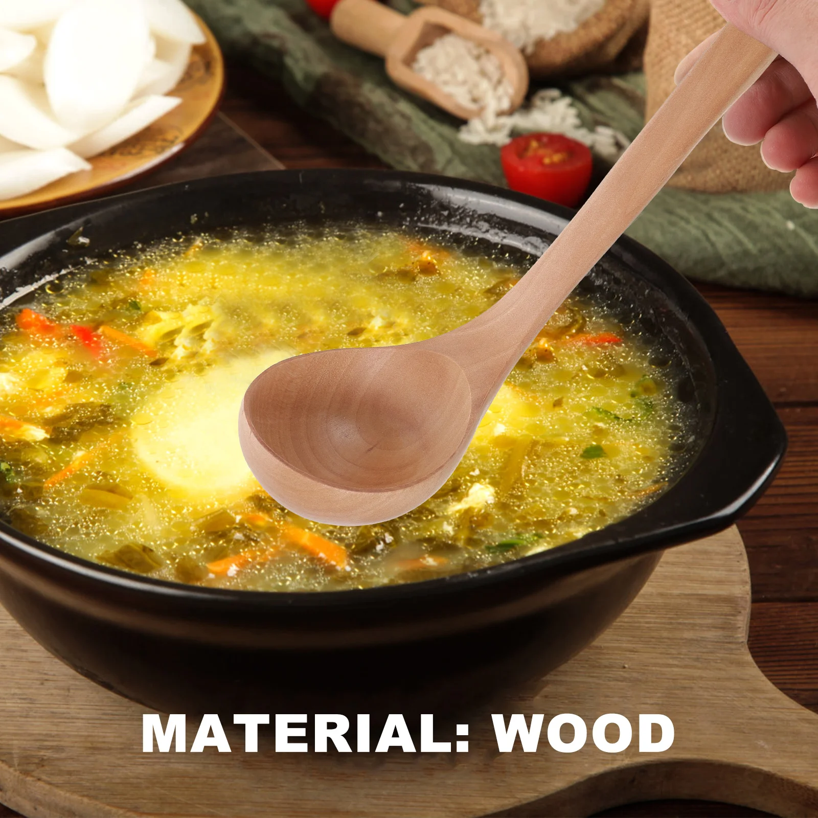 

Long Handle Wooden Spoon Large Soup Ladle For Hot Pot Porridge Serving Cooking Kitchen Accessory Table Utensil