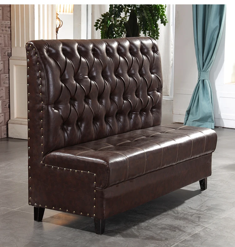 Restaurant booth set Industrial bench Wood frame sofa Foshan factory custom leather seat