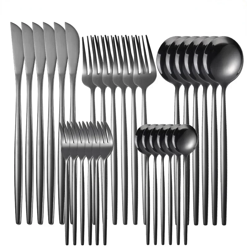 

Western Cutlery Set 30 Piece Tableware Set Stainless Steel Dinnerware Black Spoon Fork Knife Dinner Set Complete Home Flatware