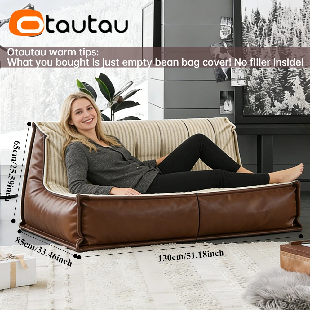 OTAUTAU 2-seat Bean Bag Lounger Cover Leather Cotton Linen Pouf Couch Beanbag Cover SF633【No Filler!Need Buy Filler Yourself!】 - view 3