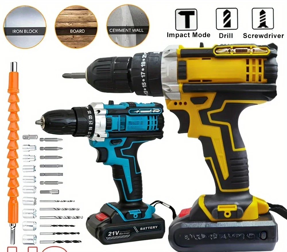 21V Cordless Drill Electric Screwdriver Mini Wireless Power Driver Lithium-Ion Battery Home DIY Cordless Drill Set