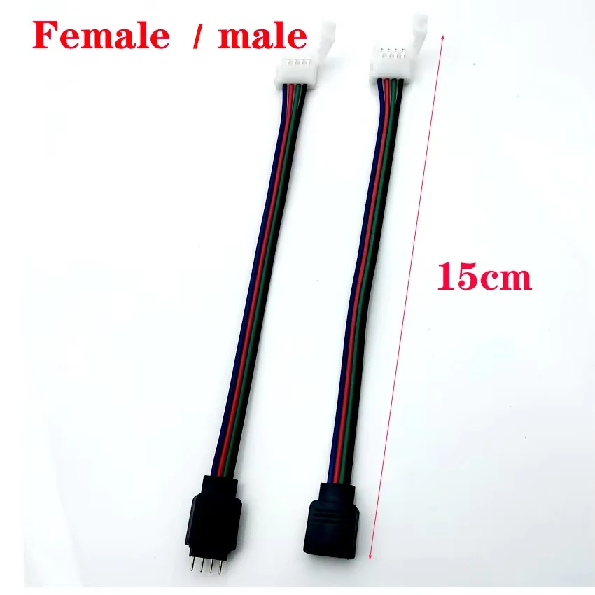 5Pcs 4pin 10mm Clip Male / Female Connector Cable 15cm Wire For 5050 RGB RGBW RGBWW LED Strip Light