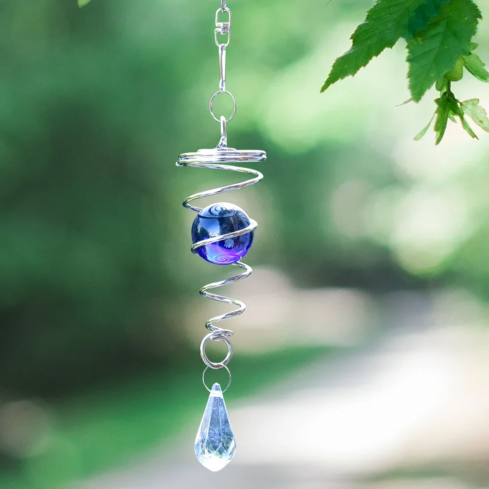 Spiral Tail Wind Spinner Stabilizer Sun Catcher Crystal Ball Rainbow Maker Chakra Bead Chain Wind Chimes Garden Hanging Decor