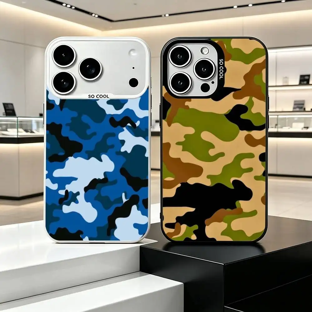 Mimetica Cool Camouflage Phone Case For iPhone18 17,16,15,14,13,12,11 Plus,Pro Max,XS,Colored Silver Plated Inside Cover Gift