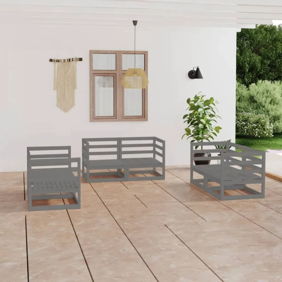 

6 Piece Patio Lounge Set Gray Solid Pinewood
