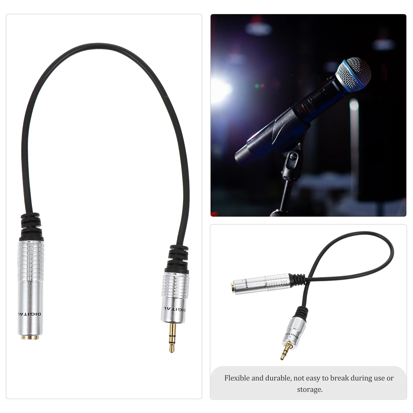 

1Pc High Class Material 35Mm To 635Mm Audio Adapter Cable Flexible Durable Stereo Converter Silver Repair Tool Kit