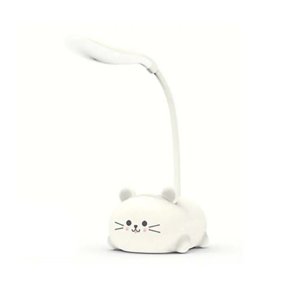 Lámpara de mesa blanca cálida para lectura, luz LED de noche con batería de recarga USB, protección ocular para niños, dibujos animados de animales, gatos y mascotas