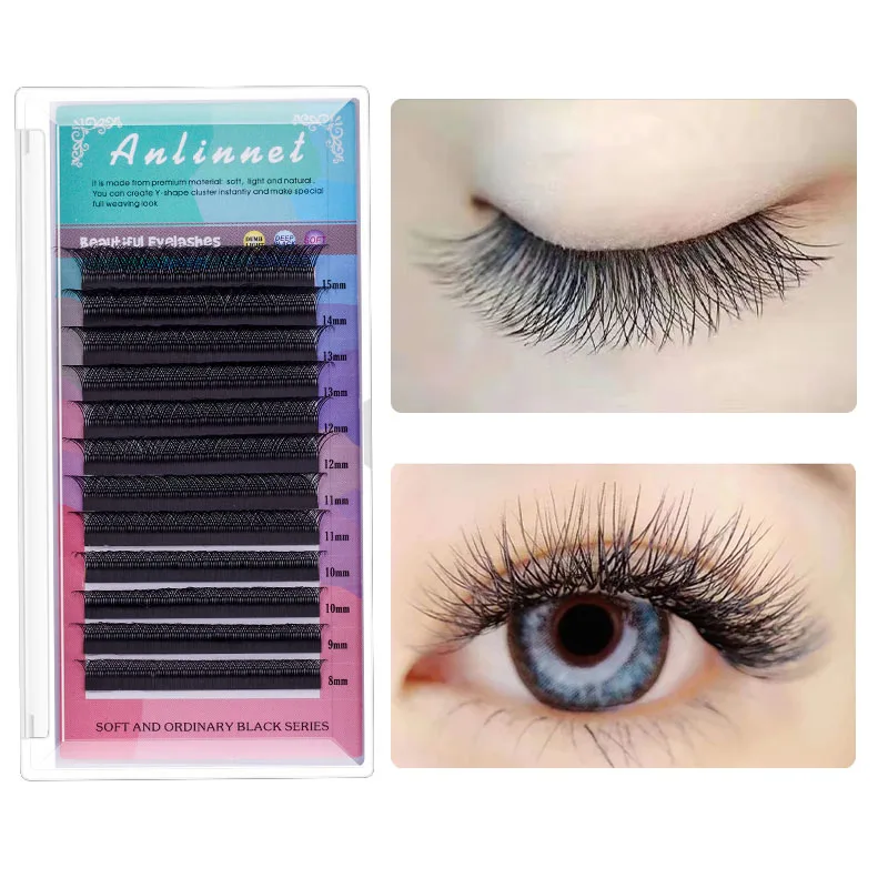 Anlinnet YY shape false eyelashes woven premium Mink lashes Soft Natural eyelash extensions Individual C/D curl yy eyelashes