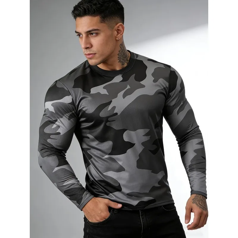 Long Sleeved T-shirt Camouflage Printed Sports Top, Men's Fashionable Clothing view 2