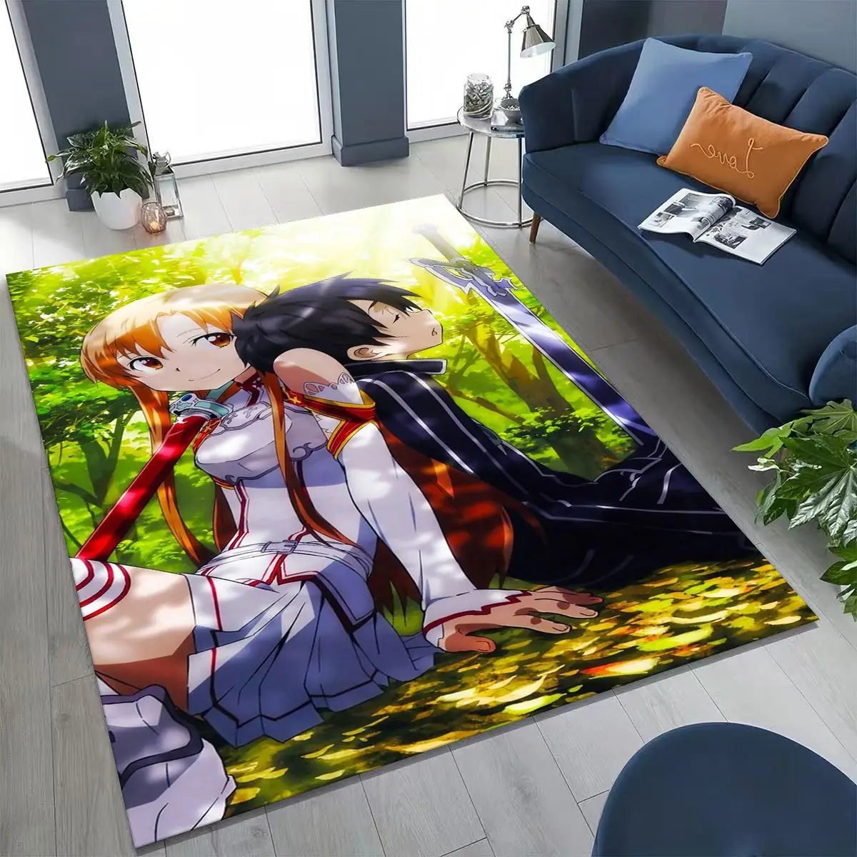 

Anime SAO Sword Art Online Cartoon 3D Rug for Bedroom Living Room Sofa Home Doormat Decor, Large Kids Play Non-slip Floor Mat