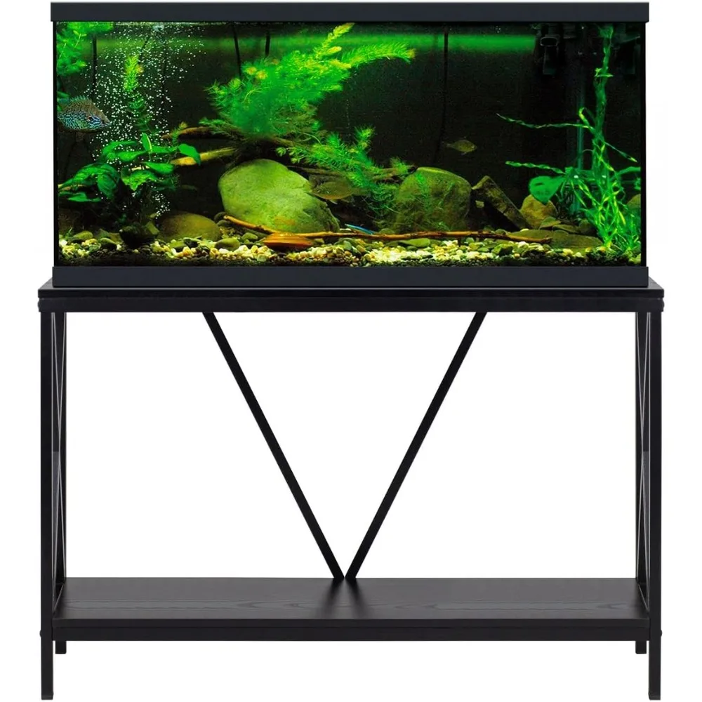 

40/55 Gallon Metal/Wood, Aquarium Stand, Console Table, 48.25" L x 13" W, Black