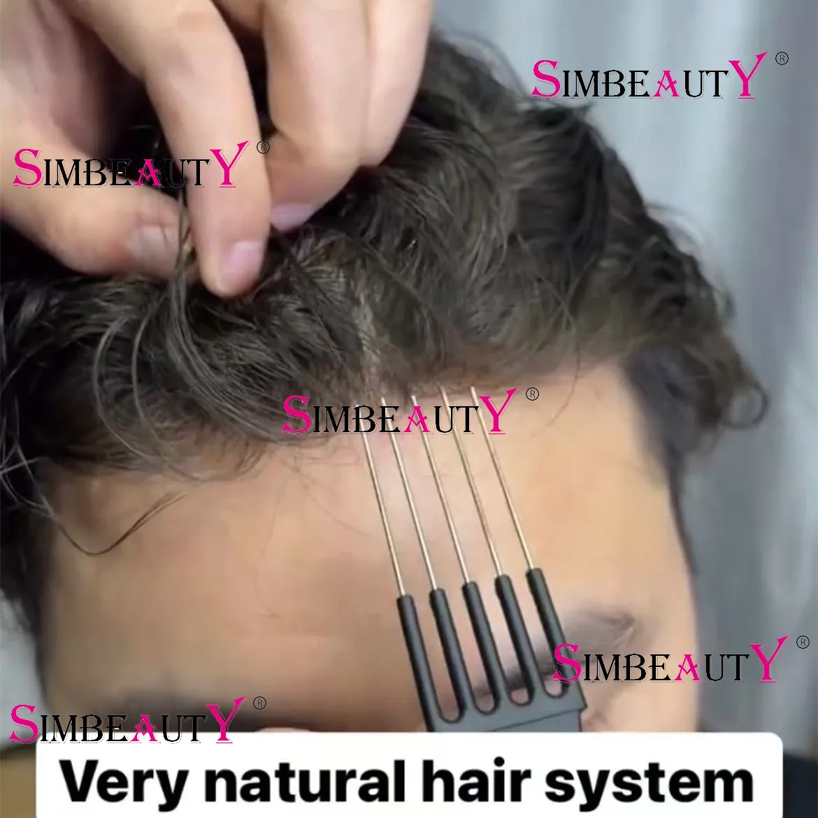 Invisible 0.04-0.05mm hair piece Grey 1B20 Vloop Thin Skin PU based Men Toupee 100% Human hair wig System Capillary Prosthesis