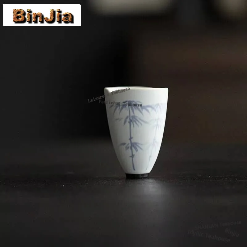 

2pc/set Soda Gray Glazed Handmade Master Cup Household Hand Drawn Bamboo Teacup Luxury Water Jug Fragrance Cup Tea Services 40ml