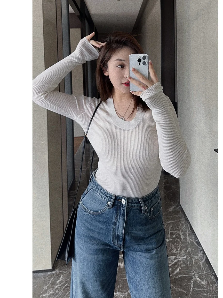 

OSENSO High Waist Thin Denim Jeans Women's Spring Summer Straight Narrow Version Banana Pants Long Trousers Light Color