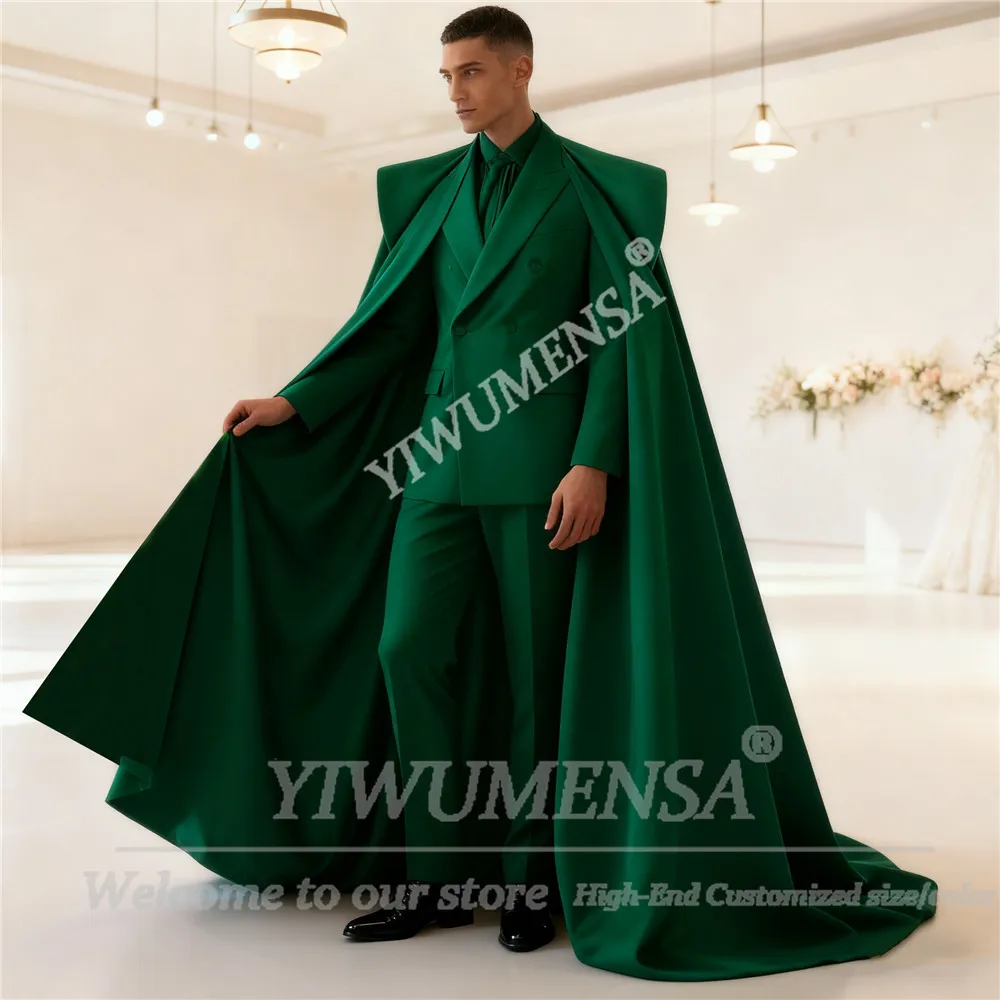 Эксклюзивные фиолетовые однотонные свадебные смокинги для жениха, приталенные двубортные пиджаки с накидкой, длинные индивидуальные комплекты из трех предметов, Ropa Hombre