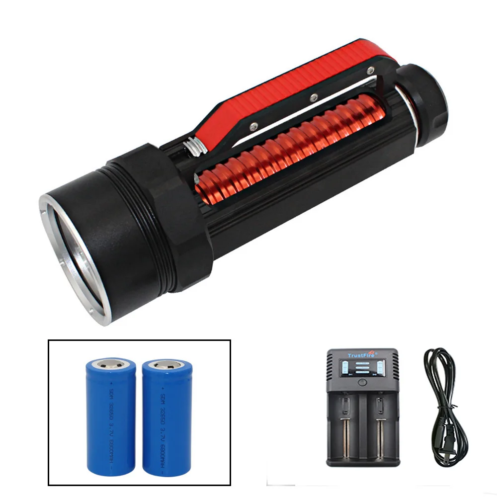 

Underwater Diving Flashlight Dive Light Waterproof Torch 6x XM-L2 LED White/Yellow Lighting + 32650 Battery + EU/US Charger