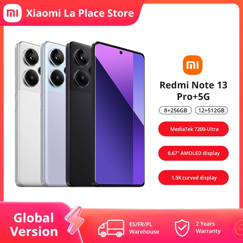 Xiaomi Redmi Note 13 Pro Plus 5G Global Version 256GB/512GB MediaTek Dimensity 7200-Ultra 6.67\'\' 3D-Curved 1.5K 120Hz Display ,1