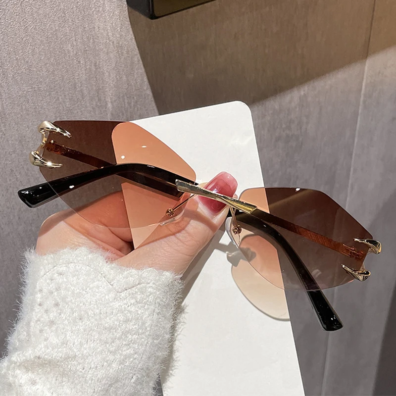 Retro Polygonal Sunglasses for Women Fashion Rimless Irregular Square Ladies Sun glasses Shades Retro Alloy Eyewear