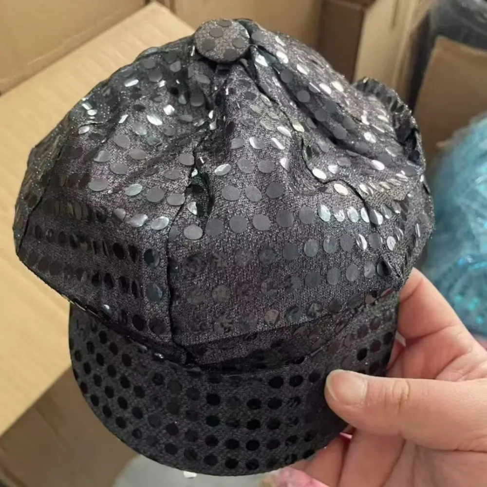 Retro Glitter Bling Costume Hat Sequin Dress Up Hat Beret Newsboy Cap Octagonal Cap Birthday Party
