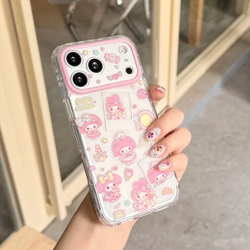

Cute cake my melody Sparkling Cartoon phone case For iPhone 14 15 16 17 Pro Max Lobely lamb melody angel wings Glitter Cover
