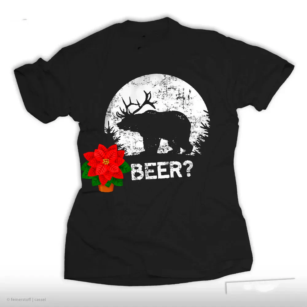 Novelty Bear Deer Beer Funny Drinking Party Hunter T-Shirt 100% Cotton O-Neck Summer Short Sleeve Casual Mens T-shirt Size S-3XL