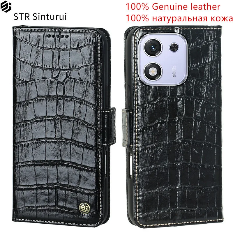 

STR Genuine leather crocodile grain card Slot Wallet Cover For Honor X70 X70i X60 X50 GT Pro X60i X50i + shockproof phone Case
