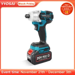 VVOSAI 20V Cordless Electric Screwdriver Torque 155NM Brushless Impact Wrench Rechargable Drill Driver+ LED Light