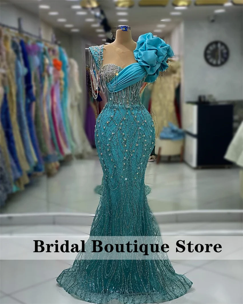 

Luxury Couture Mermaid Evening Dresses With Tassels Shiny Stones Crystal Celebrity Party Gown Wedding Guest Robes Customized