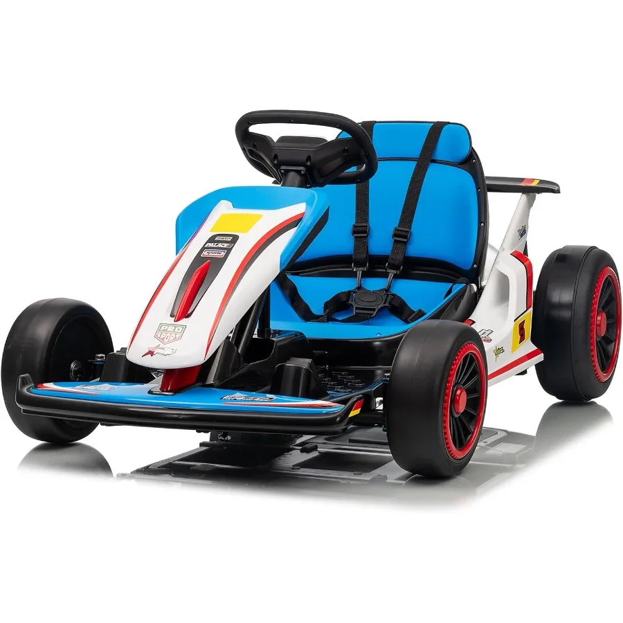 Veicolo elettrico Go-Kart 24V con batteria 7AH 150W x 2 motori Soft Start Alla deriva Riproduzione musicale Corno Cintura di sicurezza Blu Ideale Gi