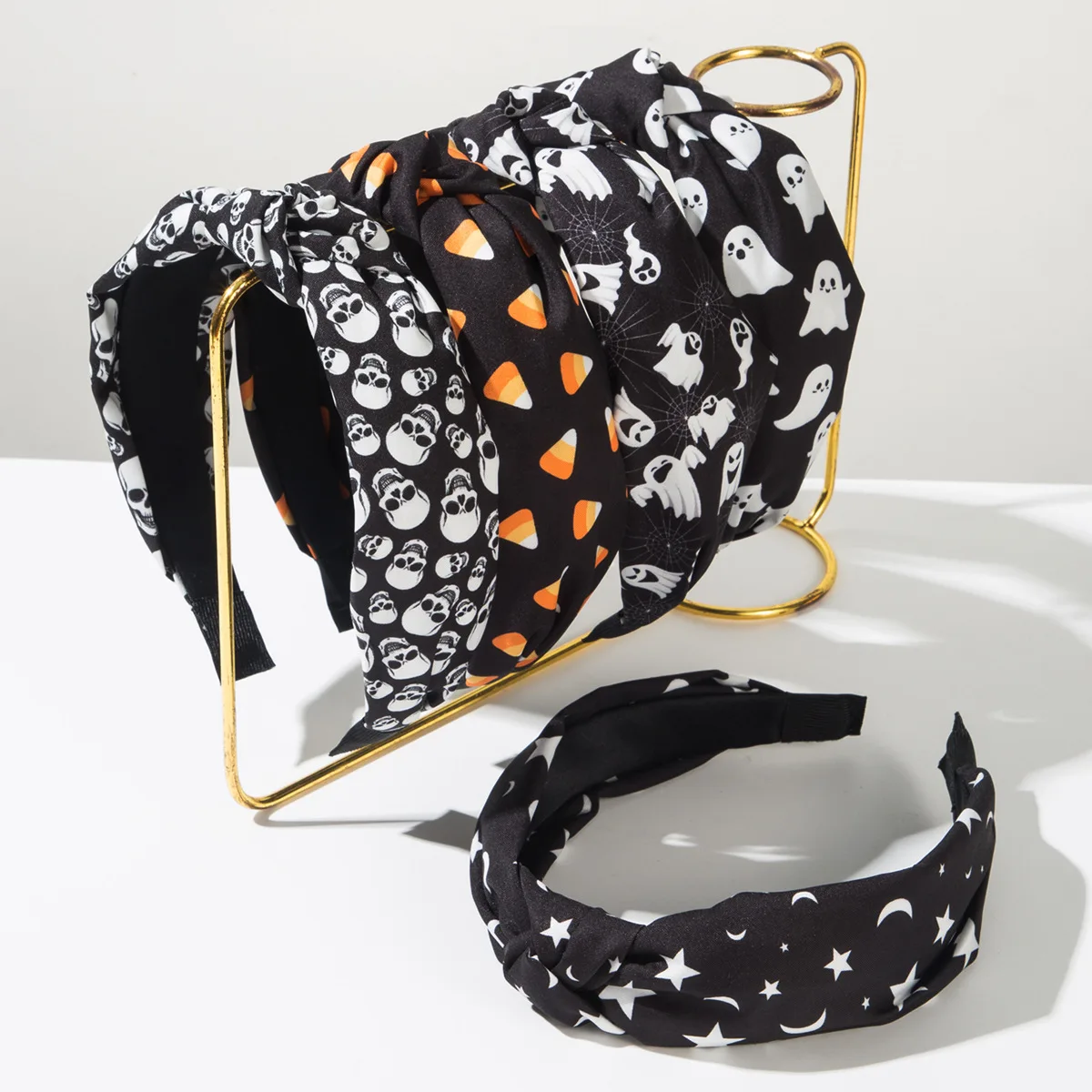 

New Halloween Ghost Skull Star Moonhead Printed Fabric Headband Trendy Fashion Holiday Party Hair Accessories