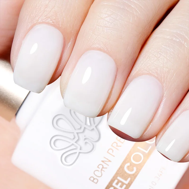 BORN PRETTY Milky Jelly White Gel Nail Polish Nude Gel Polish 10ml Translucent Natural Color Soak Off Gel for Winter French Nail