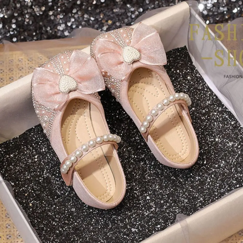 Perle enfants chaussures en cuir à semelles souples léger Mary Jane chaussure maille nœud papillon Slip-on Style filles princesse chaussures petite fille