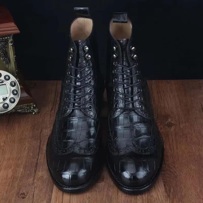 ourui new arrival  men crocodile boots male High cut for boots High help Men's boots black