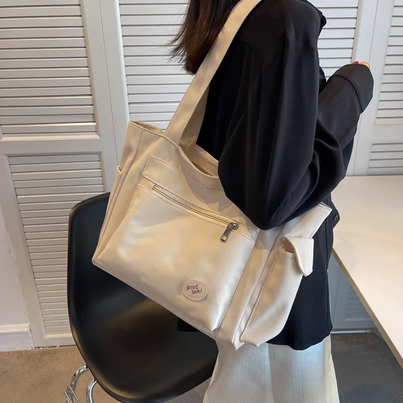 

Women's Fashion Shoulder Bag Class Large Capacity Student Tote Bag 2024 New Solid Canvas Commuter Handbag Women Bag