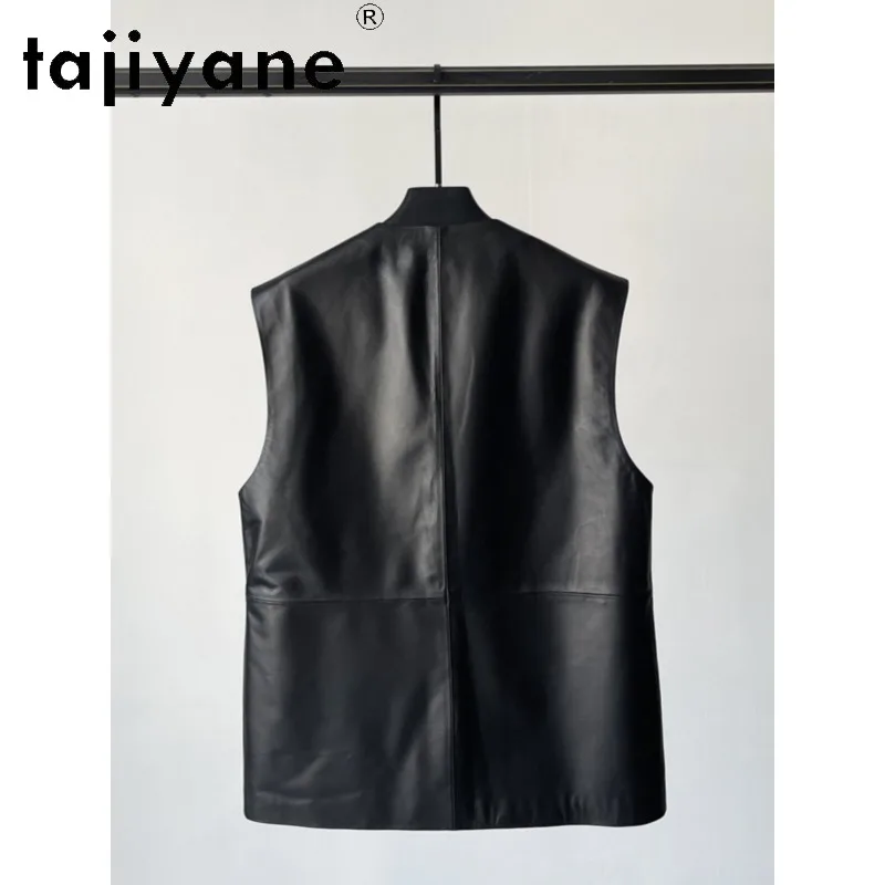 TAJIYANE Sheepskin Real Leather Jacket Woman Vests Loose Black Jackets for Woman Mid-length Leather Coats V-neck Jackets Jaqueta