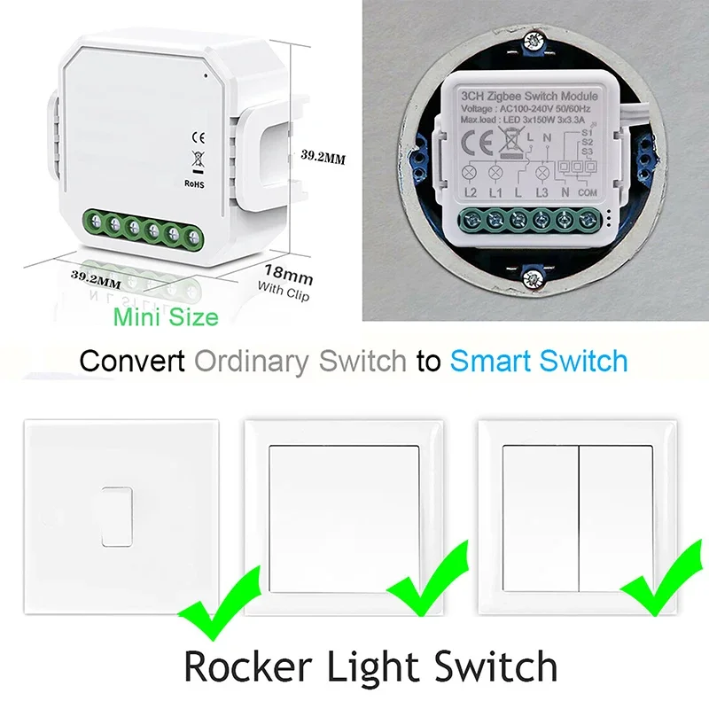 Tuya Zigbee 3/4 Gang Smart Light Switch Module Need Neutral Wire 2 Way Control DIY Smart Breaker Works With Alexa Google Home