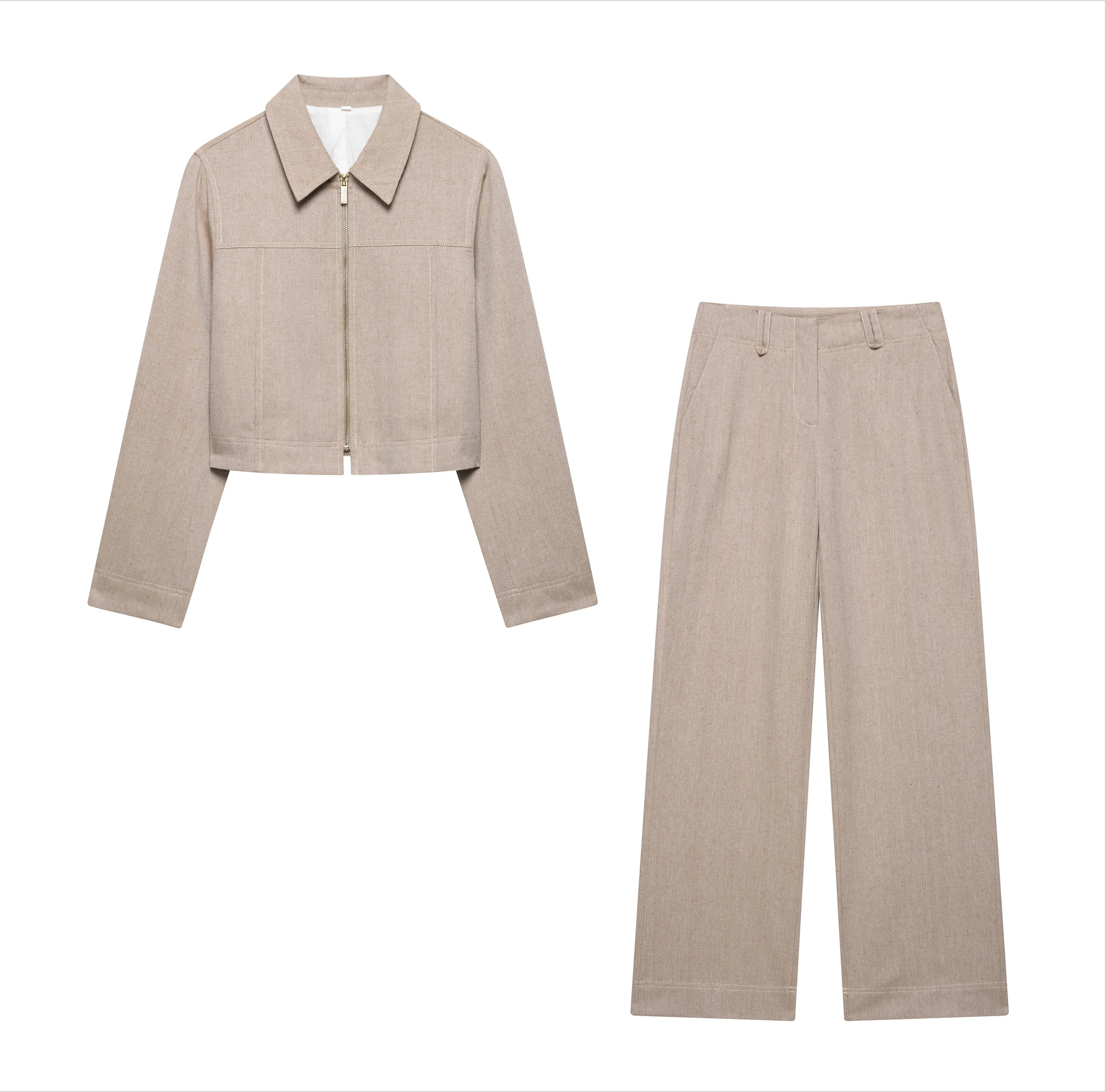 

Комплект брюк, женский укороченный топ на молнии с лацканами, прямые брюки, комплекты женских весенне-летних однотонных костюмов