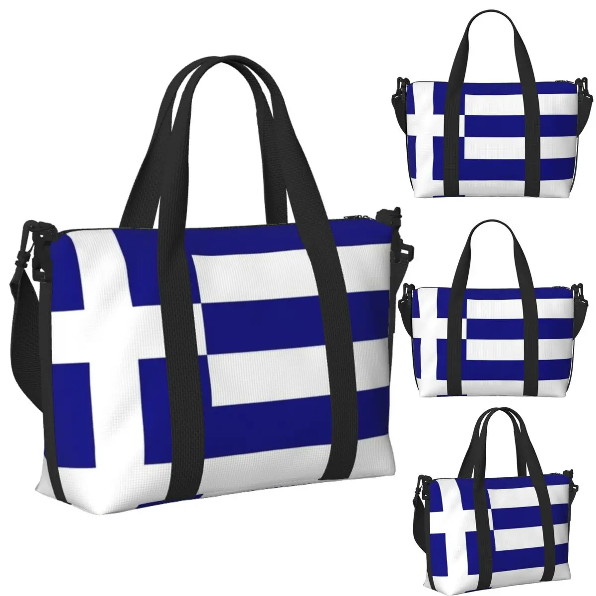 

Custom Greece Greek Flag Beach Travel Bag Large Capacity Tote Bags for Gym Sport Women Shopping Duffle Shoulder Bag