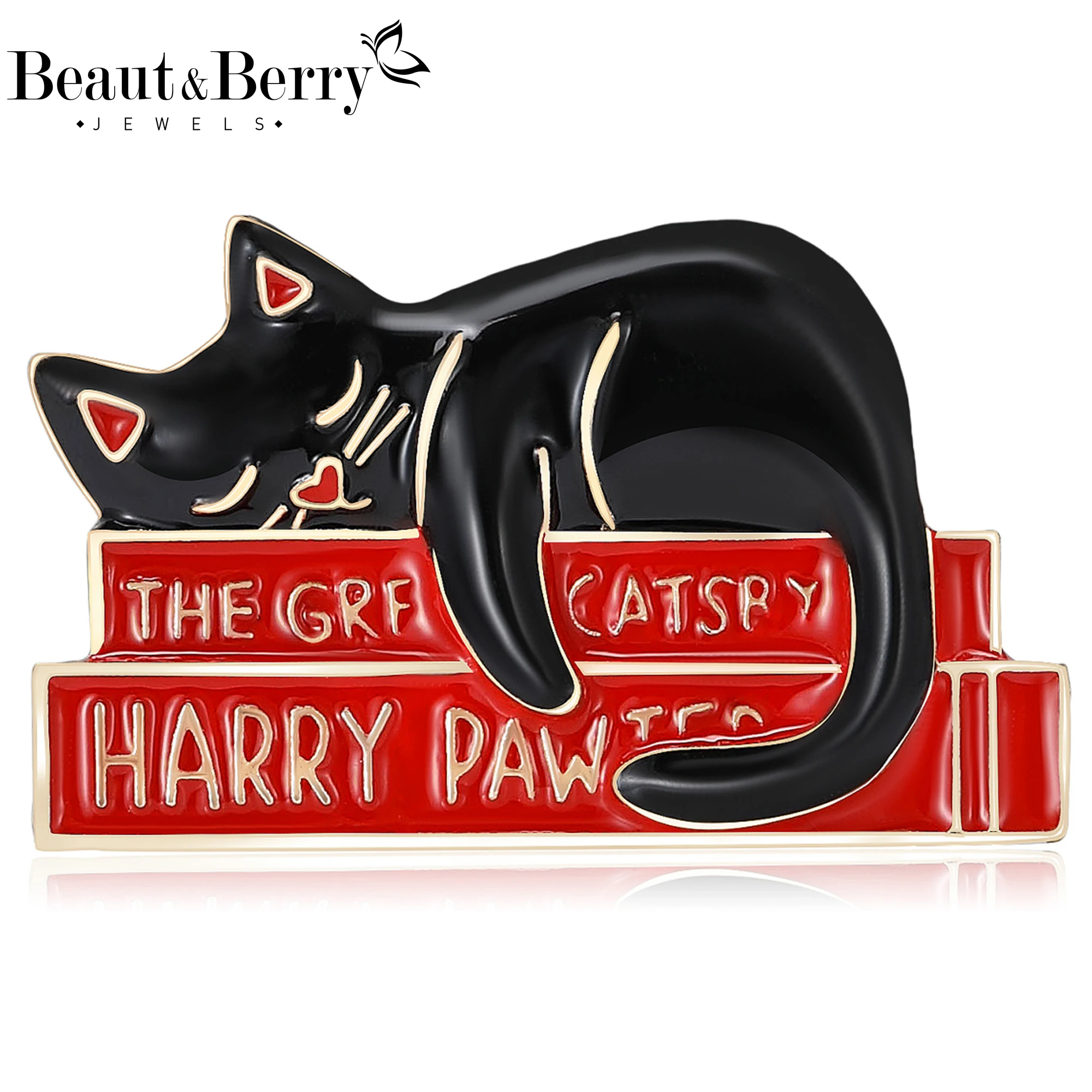 Beaut&Berry Cute Enamel Adoption Box Cat Brooches for Women Unisex Animal Pins Casual Party Accessories New Year Gifts Friends