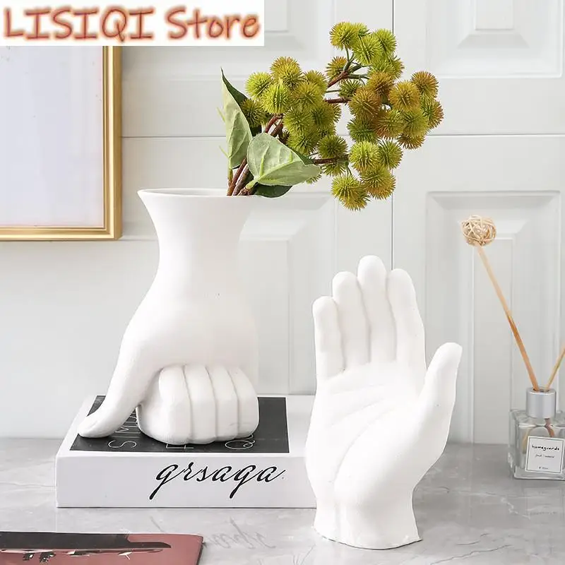 

New Creative Ceramic Handicraft Ornaments Human Palm Flower Vase Hand Palm Fist Flower Arrangement Vases Pots Home Decoration