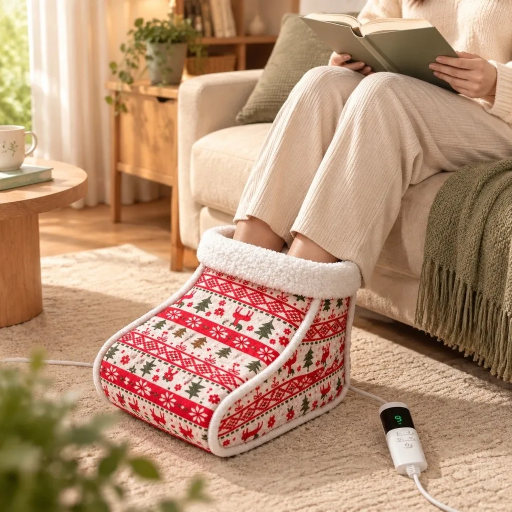 Plug-Type Heated Foot Warmer 9 Modes Timing Control Thermal Massage Cushion Machine Washable EU Plug Warm Foot Cushion Christmas