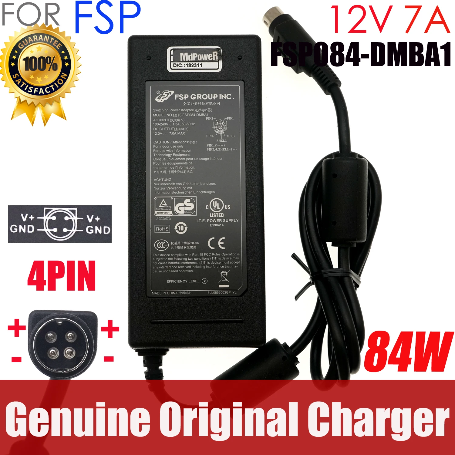 

Genuine 4-Pin 12V 7A 84W Power Supply For Netgear NU-90-9120700-12 2ABP084F AC Adapter Charger 332-10781-01 330-10363-02 Adaptor