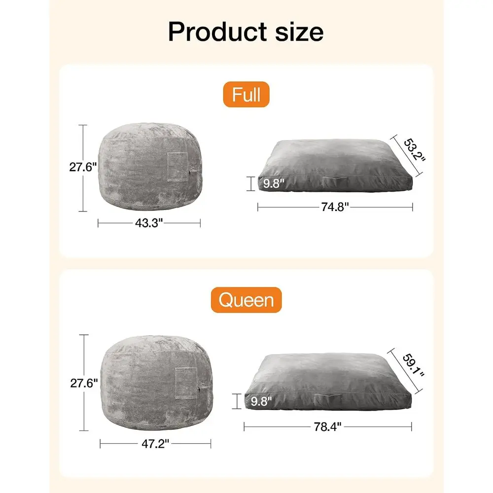 Bean Bag Chair or Adults: 4-in-1 Convertible Giant Bean Bag Bed, Overstued Memory oam loor Couch with Two hine Washable Covers,