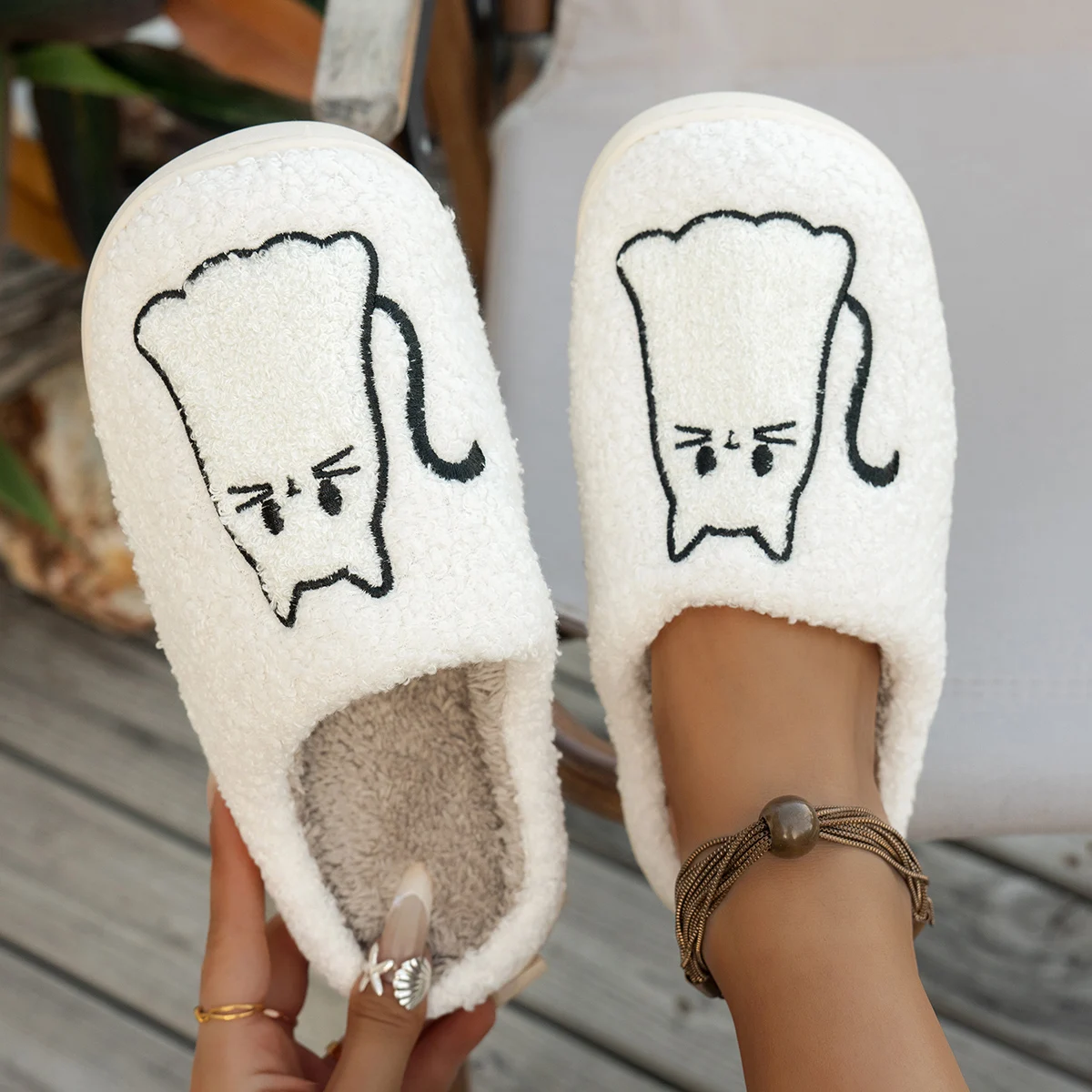 Cartoon Pattern Cat Women's Winter Indoor Slippers Interesting Cute Girl's Warm Fashion Home leisure Soft Fuzzy Bedroom Shoes