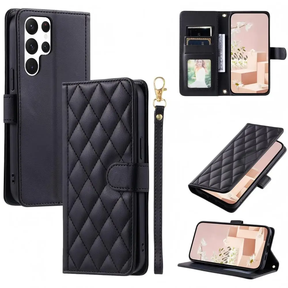 

Flip Leather Grid Phone Case For Samsung Galaxy S26 Ultra S26 Plus Edge Card Slot Protective Shell Shockproof Back Cover