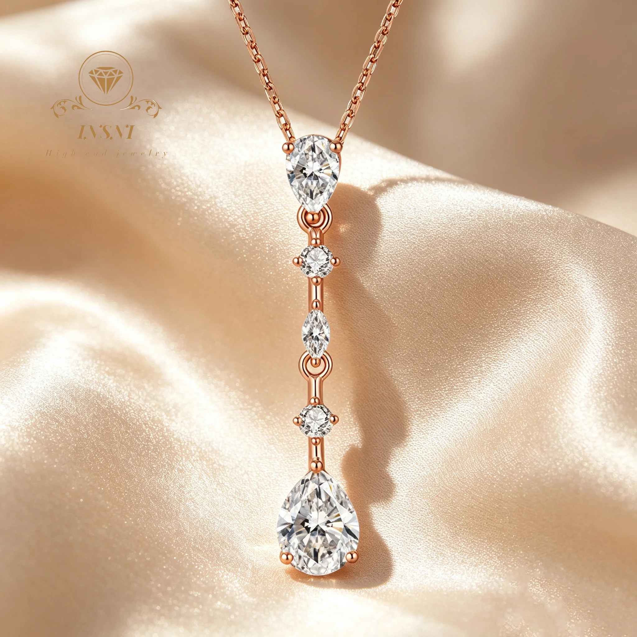 S925 Silver Cold Wind Row Diamond Water Drop Fringed Necklace Women's Affordable Light Luxury Women's Sweet Temperament Wear