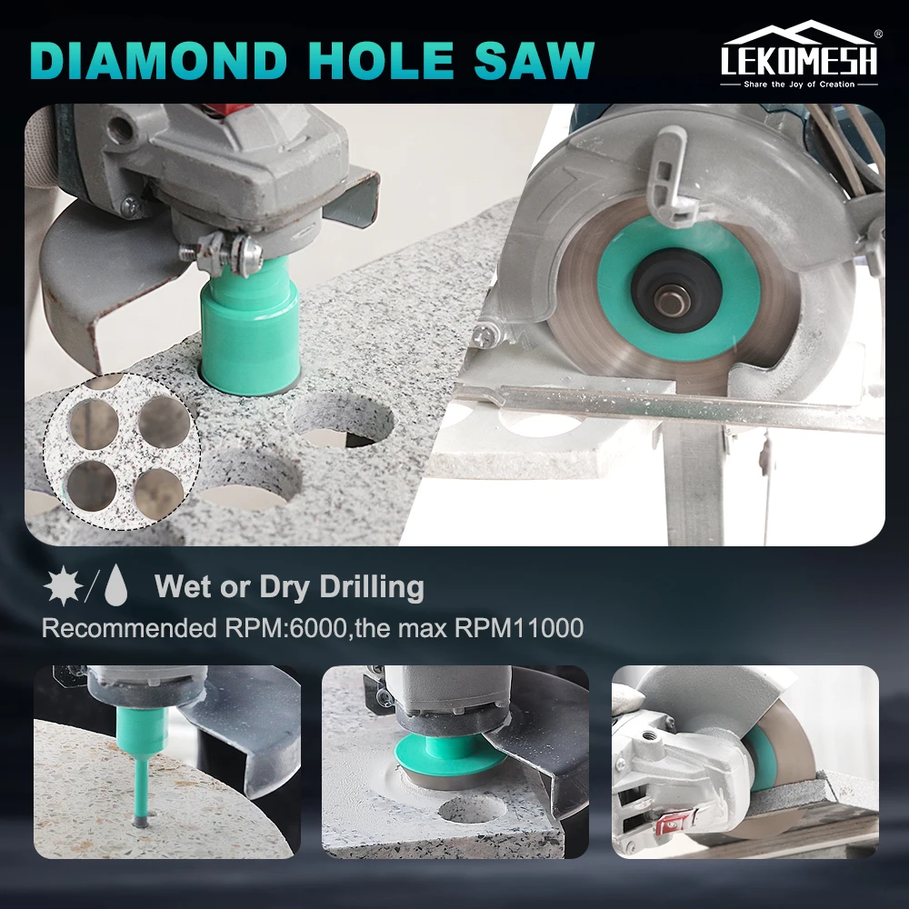 LEKOMESH 11Pcs Diamond Drill Core Bit Sets Dia6-68mm Tile Hole Saw Opener+ 50mm Chamfer Bit+Dia125mm Cutting Blade M14 Tool Kit view 5