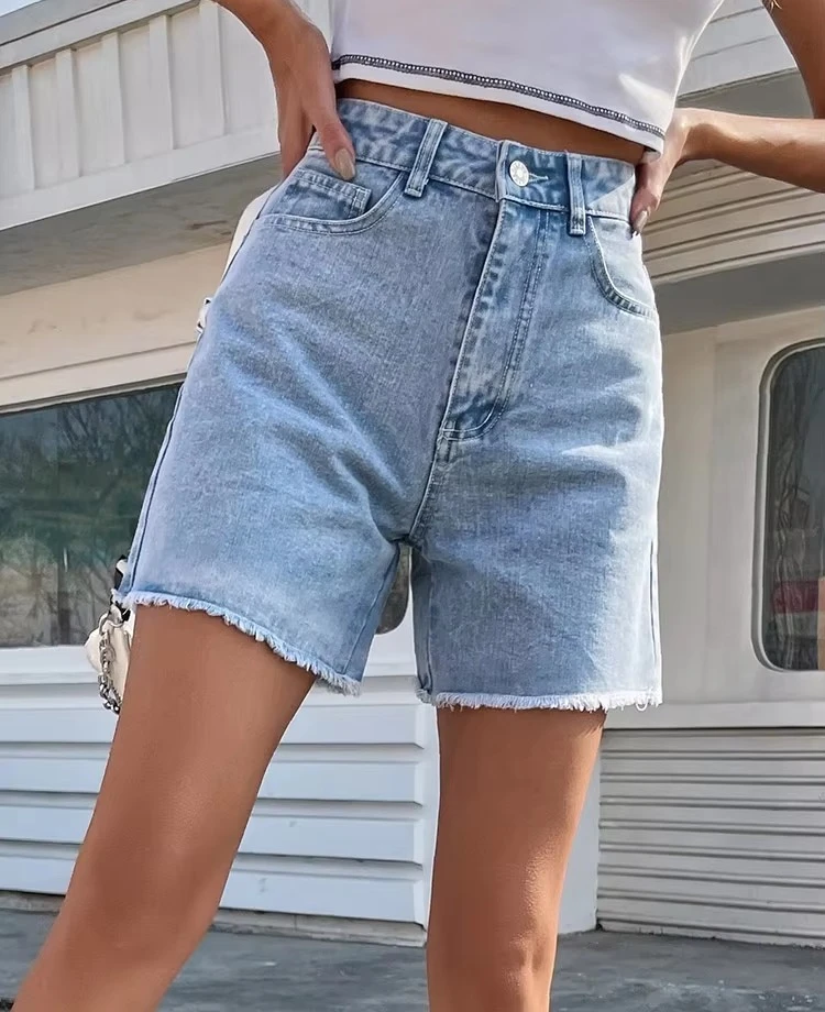 Blue Women's Denim Shorts Summer High Waist Casual Chic Loose Jean Shorts for Women Summer Denim Short Femme
